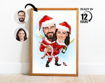 Custom Christmas Cartoon Portrait, Couple Portrait, Couple Caricature, Couple Gift,Custom New Year,Christmas Gift,New Year Gift -50