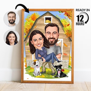 Retrato de pareja personalizado, dibujo de caricatura familiar personalizado, caricatura de pareja divertida, regalo para pareja, retrato familiar -130