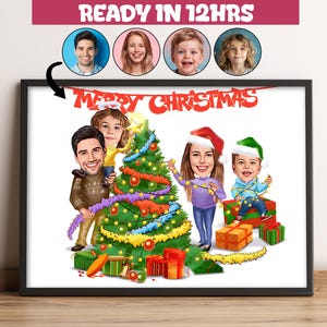Custom Christmas Cartoon Portrait,Family Portrait,Personalized Family Caricature,Gift for Family,Christmas,Merry Christmas Gift -2
