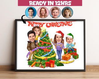 Aangepaste kerst cartoonportret, familieportret, gepersonaliseerde familiekarikatuur, kerstkaarten, kerstmis, vrolijk kerstcadeau -2