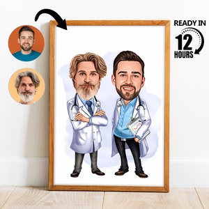 Retrato de dibujos animados de médico masculino personalizado, retrato de médico, caricatura de médico, regalo de médico de hombres, regalos para médico, dibujo de dibujos animados de médico, médico -33