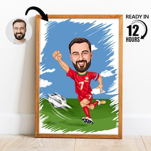 Custom Soccer Player Cartoon Portrait, Custom Portugal Soccer Player Caricature Drawing, Funny Soccer Player Caricature,Gift for Him -66