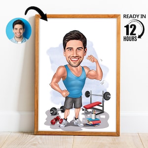 Benutzerdefinierte Fitness Cartoon Portrait, personalisierte Fitness Karikatur, Fitness Coach Karikatur Porträt, Geschenk für Trainer, Geschenk für Fitness -54
