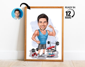 Custom Fitness Cartoon Portrait,Personalized Fitness Caricature,Fitness Coach Caricature Portrait,Gift for Coach,Gift for Fitness -54