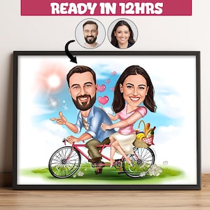 Custom Cyclist Couple Portrait, Custom Family Portrait, Personalized Couple Portrait,Gift for Couple, Caricature from Photo,Family of 2 -109