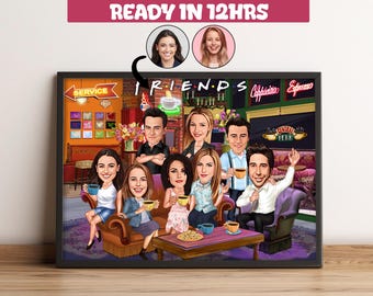Custom Friends Cartoon Portrait,Personalized Friends Cartoon Portrait,Gift for Friends,Custom Portrait TV Show Friends Series -214