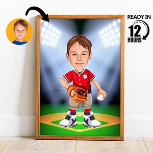 Custom Kid Baseball Player caricature, Funny Baseball Player, Boy Baseball Player Portrait, Gift for Son, Boy Baseball Cartoon -73