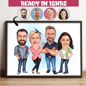 Custom Family Cartoon Portrait, Custom Family Portrait, Personalized Family Portrait,Gift for Family, Caricature from Photo, Family of 4 -44