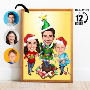 Benutzerdefinierte Weihnachtskarikaturporträt, Familienporträt, benutzerdefinierte Familienkarikatur, Geschenk für Familie, Weihnachten, Neujahrsgeschenk, Weihnachtsporträt -1