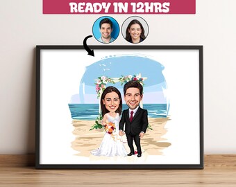 Custom Wedding Couple Cartoon Portrait,Personalized Wedding Cartoon Portrait,Gift for Wedding,Bridal Portrait,Wedding Drawing -138