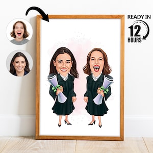 Ritratto di cartone animato di laurea personalizzato,Caricatura di amici di laurea personalizzata,Caricatura di laurea divertente,Regalo di laurea,Ritratto di laurea -89