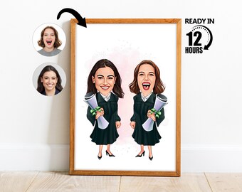 Custom Graduation Cartoon Portrait,Custom Graduation Friends Caricature,Funny Graduation Caricature,Graduation Gift,Graduation Portrait -89