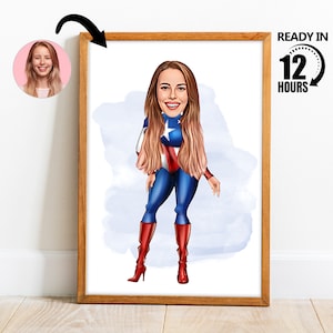 Benutzerdefinierte Super Woman Cartoon Portrait, Frauenporträt, Frauengeschenk, Super Woman Karikatur, Superhelden Frau Karikatur, Karikatur vom Foto -38