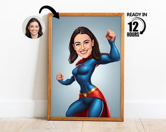Custom Super Woman Cartoon Portrait, Woman Portrait, Woman Gift,Super Woman Caricature, Superhero Caricature Drawing,Caricature from Photo-9