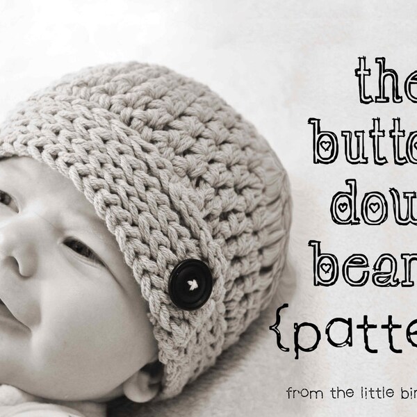 The Button-Down Beanie Crochet Hat PATTERN Babies Boys Girls Kids w/ Flower Instant Download - Buy 3 Patterns Get 1 FREE SALE!