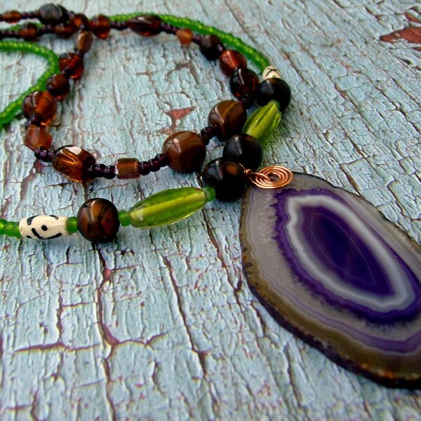 Wood & Agate Necklace, Multistrand Beaded Necklace, African Tribal Necklace, Yoga Jewelry, stoneandbone