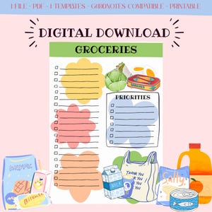 Grocery List Digital Teplate | Digital Teplate-Grocery List-Printable Grocery List-GoodNotes Compatable-GoodNotes Template-Printable