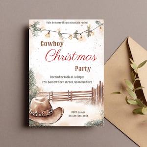 Invito per festa di Natale in stile cowboy - Invito modificabile per le festività - Modello per ballo western - Download immediato CCIV1