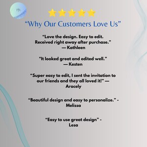 Five star customer reviews Halloween party invitation easy to edit beautiful design super easy to personalize editable Canva template