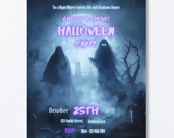 Halloween Party Invite, Editable Ghost Halloween Invitation Template, Gothic Canva Invite, Adult Spooky Party, Printable 5x7