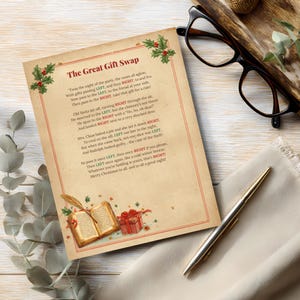 The Great Gift Swap rhyming left right Christmas poem, printable pass the gift game