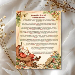 Funny left right Christmas story for adults with guest names, Santa’s Big Night Off office party game with LEFT and RIGHT highlighted