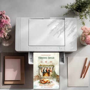 Christmas dinner invitation printing at home on a desktop printer, printable 5x7 holiday dinner party invite