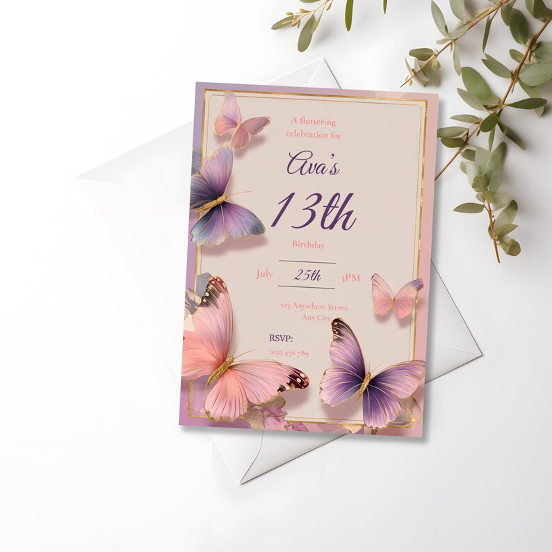 Premium printable butterfly invitation for baby showers, birthdays, or garden parties