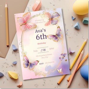 storybook butterfly birthday invitation template pastel butterfly party invite girl birthday canva editable invitation