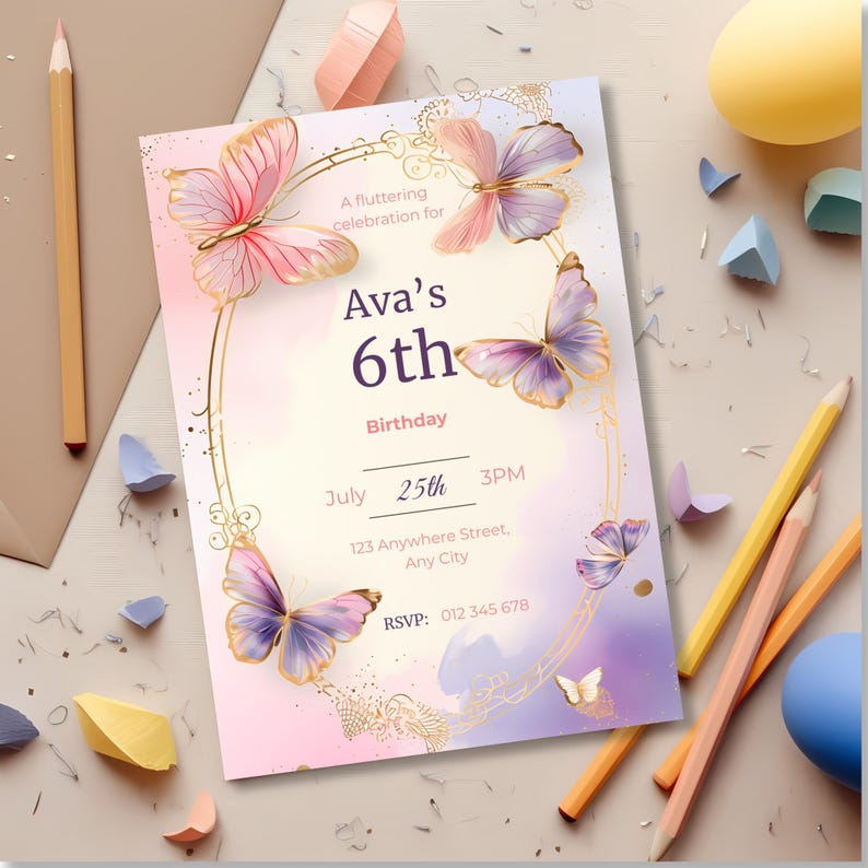 storybook butterfly birthday invitation template pastel butterfly party invite girl birthday canva editable invitation