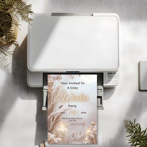 Neutral boho winter invitation template printing at home on a standard inkjet printer