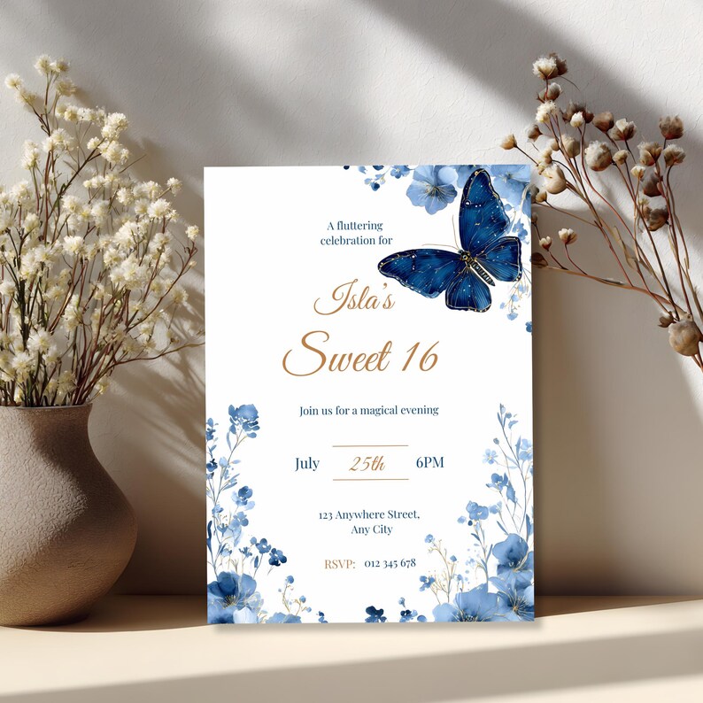 Instant download Sweet 16 invitation template, editable in Canva, high-resolution digital file for printing or sharing