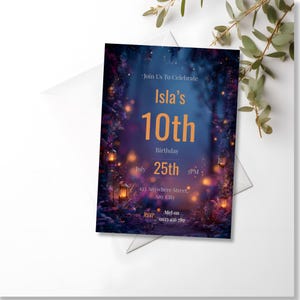 Fantasy forest themed birthday invitation for kids