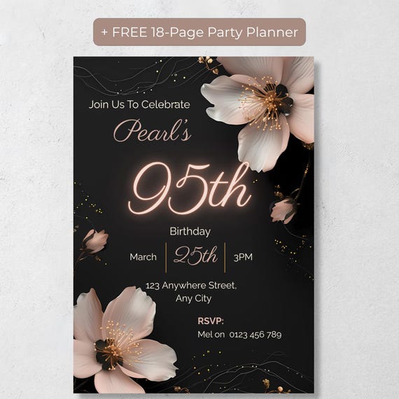 Dark Floral 95th Birthday Invitation