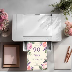 Invitación elegante para el 90 cumpleaños • Invitación para fiesta en el jardín con diseño floral en acuarela • Plantilla editable de Canva para mujeres imagen 7