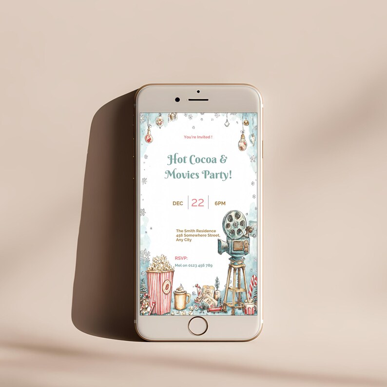 Mobile version of Christmas movie night invitation displayed on a smartphone screen