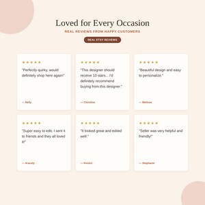Customer review graphic showing five-star ratings and testimonials from shop customers