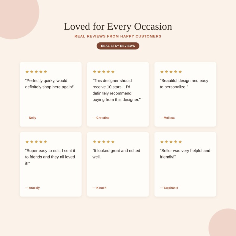 Customer review graphic showing five-star ratings and testimonials from shop customers