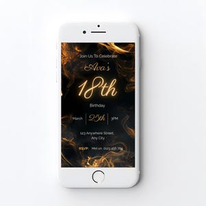 18th birthday Canva invitation template displayed on smartphone screen ready for digital sharing