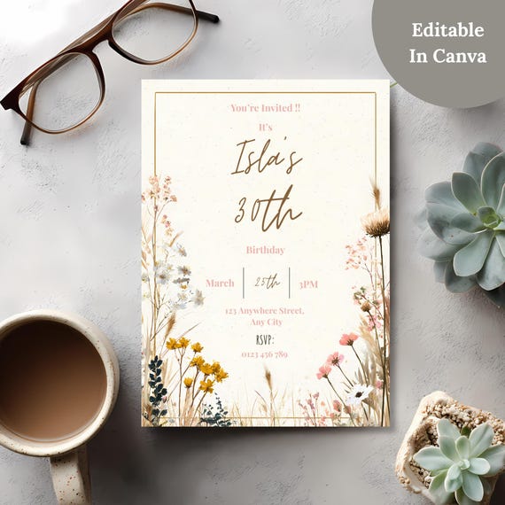 Boho Wildflower Spring Birthday Invitation