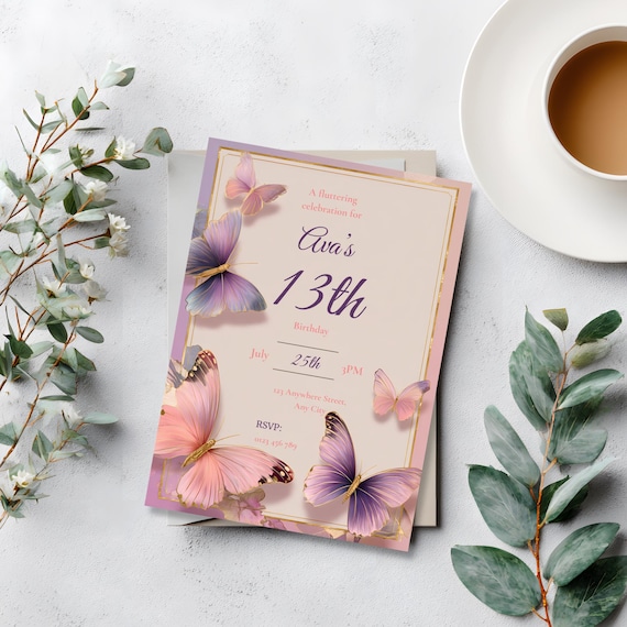 Elegant Floral Butterfly Birthday Invitation