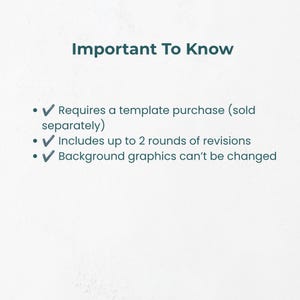 Important to know: this editing add-on requires a template purchase, includes up to 2 rounds of revisions, and background graphics can’t be changed