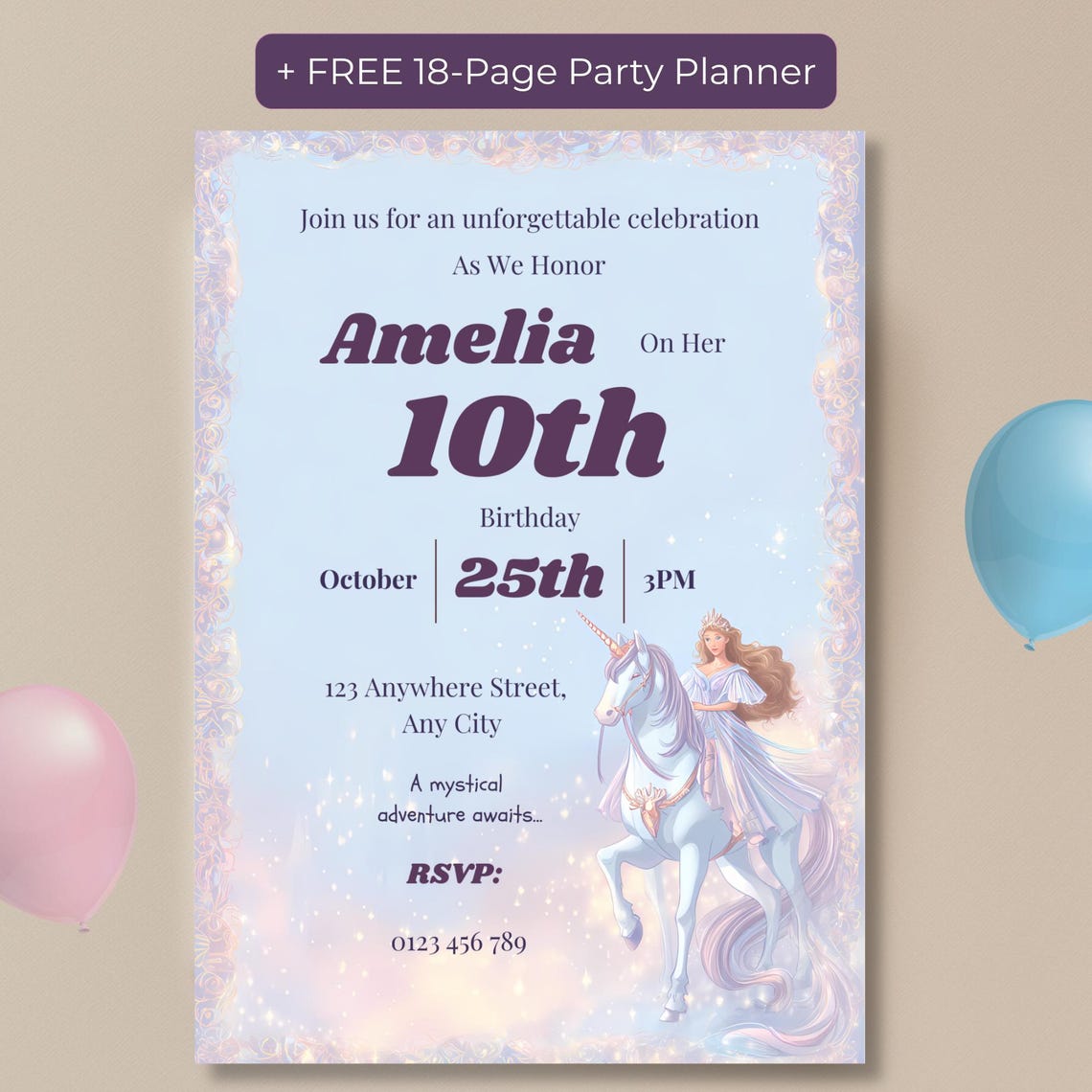 Unicorn Birthday Invitation