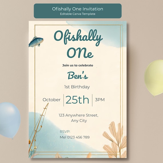 Little Fisherman First Birthday Invitation
