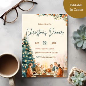 Christmas invitation edited to read Christmas Dinner, showing every word can be customized in Canva