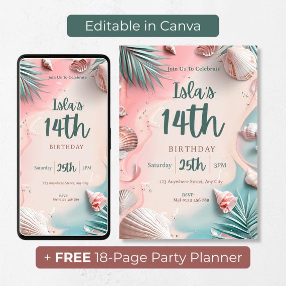 Beach birthday invitation wording ideas for a teen girl's party