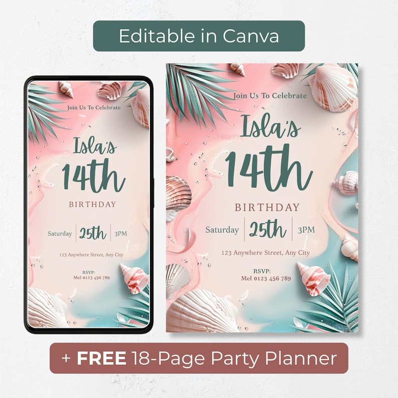 Beach birthday invitation wording ideas for a teen girl's party