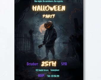 Halloween Party Invite | Spooky Horror Invitation Template, Adult Halloween Invite, Editable Canva, Digital Download