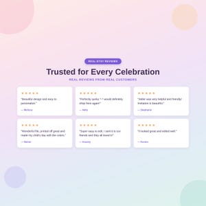 Real 5-star Etsy shop reviews from customers across our product range