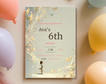 Butterfly Birthday Invitation Editable Canva Template, Pastel Magical Butterfly Party Invite for Girls, Whimsical Fairytale Birthday Invite